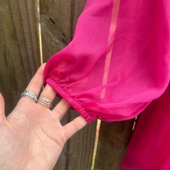 Lulu's Bright Pink Off-Shoulder Fluttery Babydoll Puff Sleeve Blouse - Picture 2 of 9